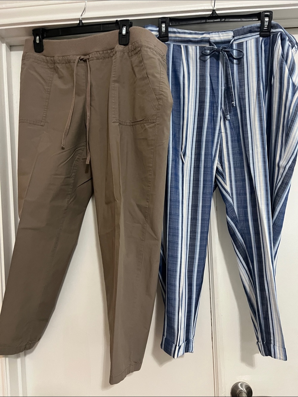 Women's Brown Drawstring Casual Pants and Striped blue Everyday  Wear